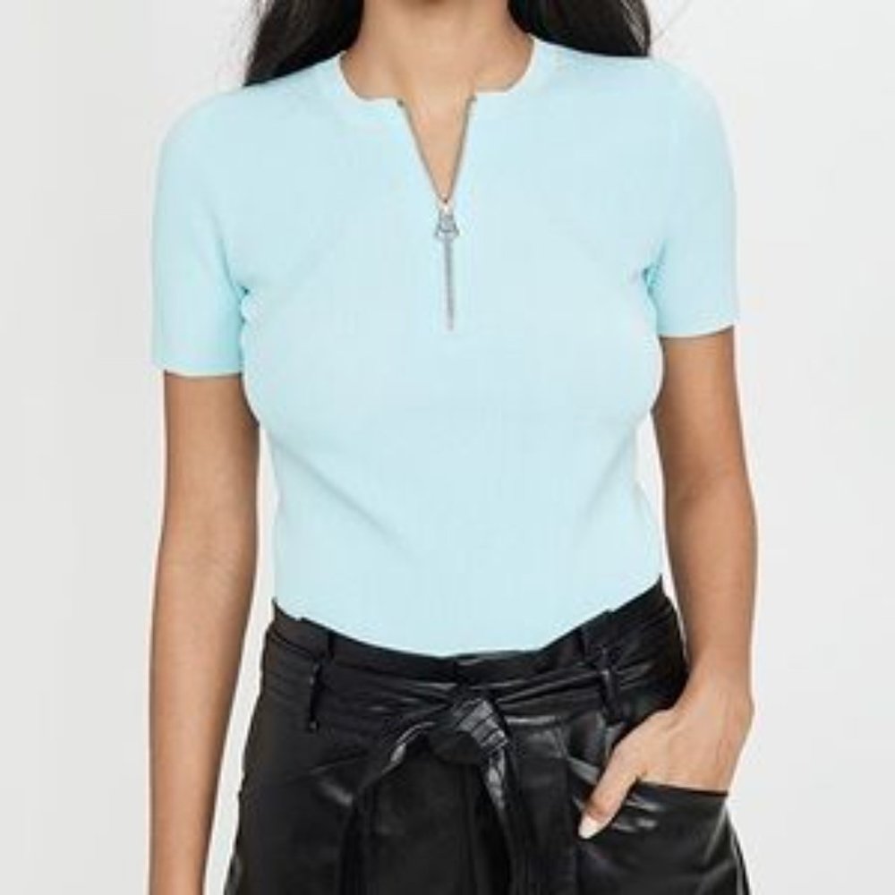 Helmut Lang Essential Zip Tee in Foam - Picture 2 of 4